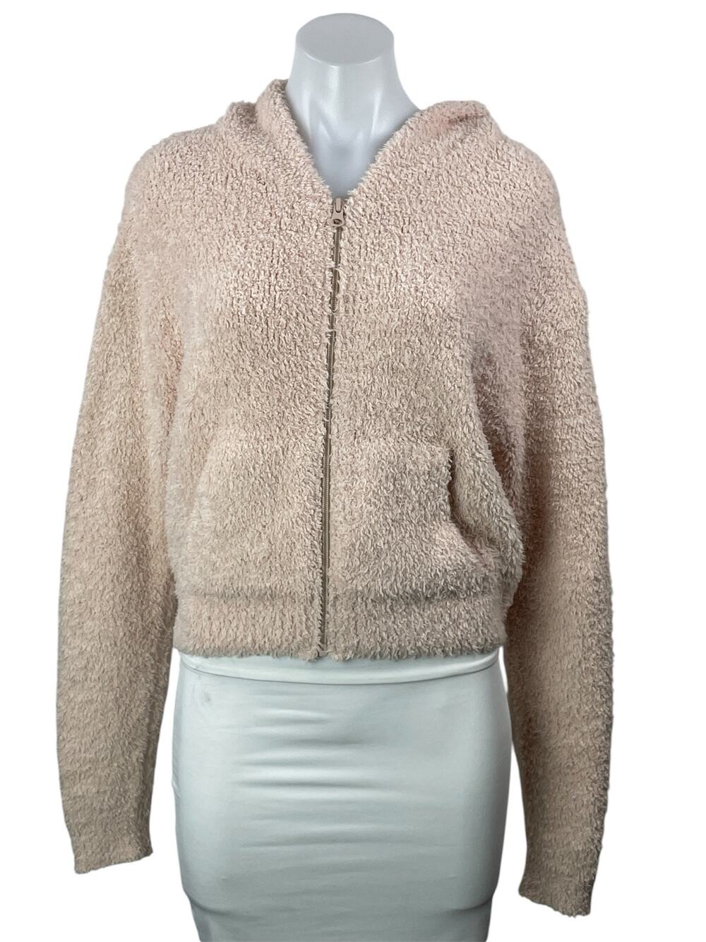 Skims Women's Cream Fleece Fuzzy Teddy Full Zip Hoodie Sweatshirt Top Size S